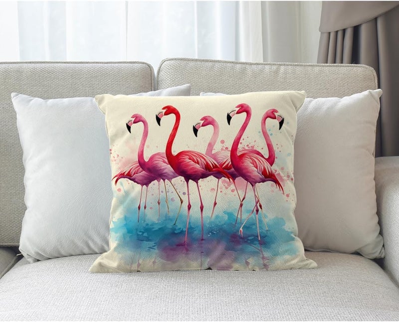 Moslion Flamingo Pillowcases 18x18 Inch Pink Bird Wildlife Animal Flamingos in Water Blue Watercolor Throw Pillow Cover Case Cotton Linen Decorative Cushion for Couch Bed - Image 4